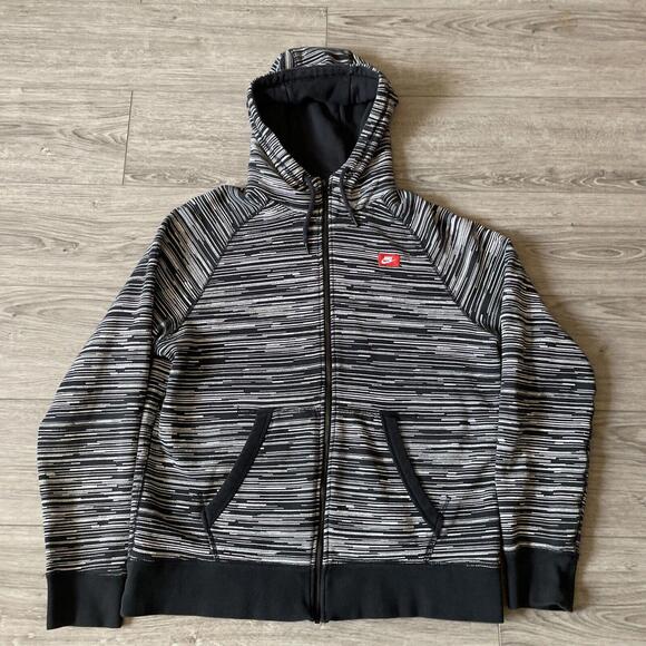 Nike AW77 FT Hoodie Black White Speed Stripe 614488-010 Men’s Sz Large - Picture 1 of 9